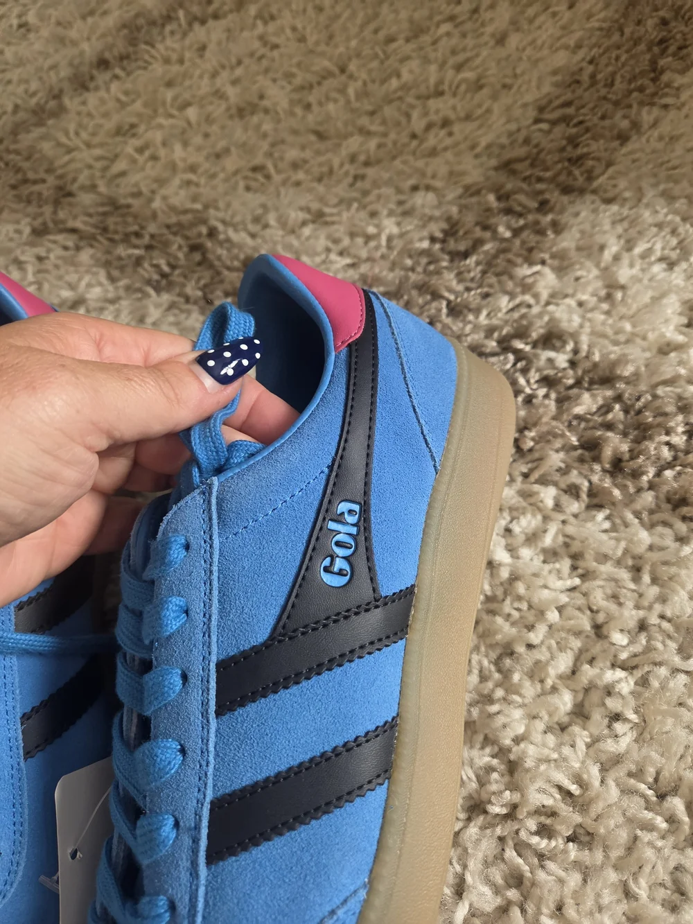Gola Blue Suede Athletic Sneakers with Pink Heel. new, no box
